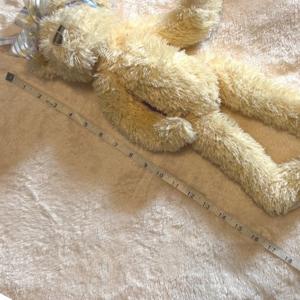Vintage Progressive Plush Teddy Bear Cream Shaggy Fur Iridescent Bow Handcrafted